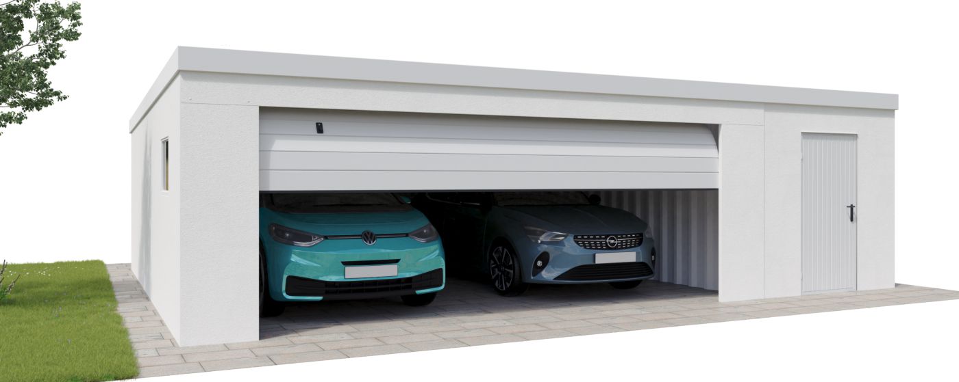 Durobox Ultima Gro&szlig;raumgarage Doppelgarage mit gro&szlig;em Tor und seitlichem Abstellraum